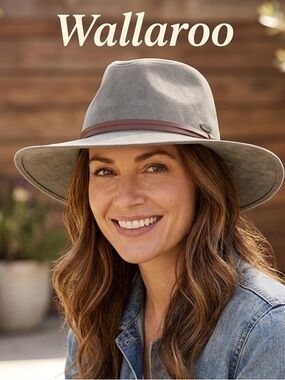 Wallaroo Green Wide Brim Fedora Hat with Brown Trim